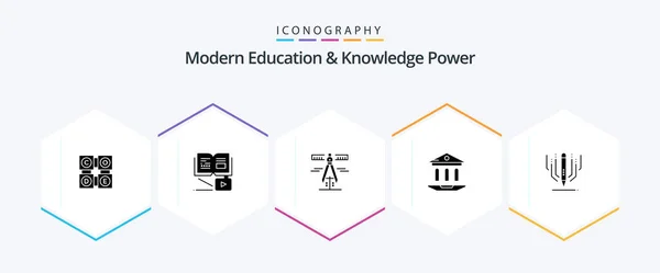Modern Education Knowledge Power Glyph Icon Pack Including Digital Education — Stock Vector