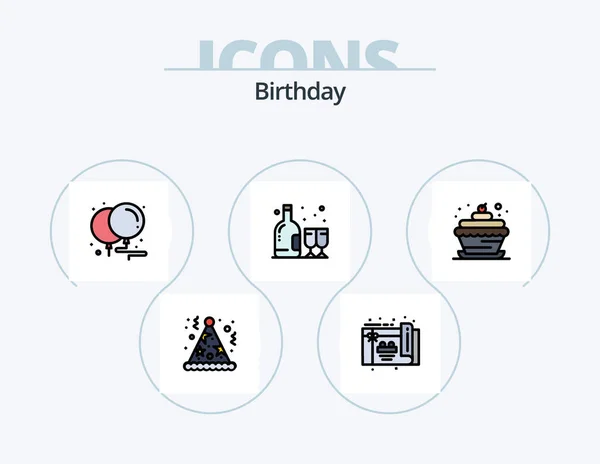 Birthday Line Filled Icon Pack Icon Design Confetti Birthday Birthday — ストックベクタ