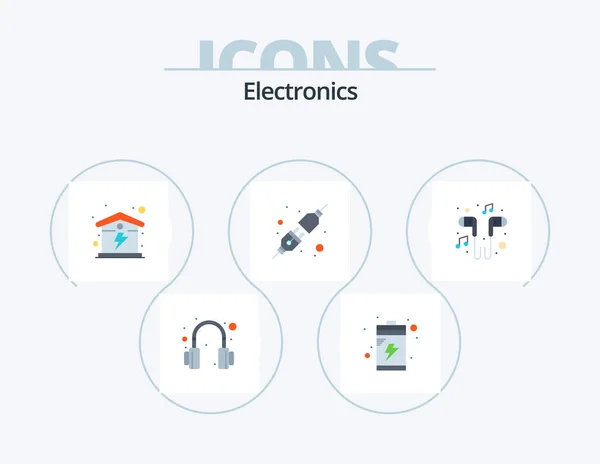 Electronics Flat Icon Pack Icon Design Song Music House Headset — Stockový vektor