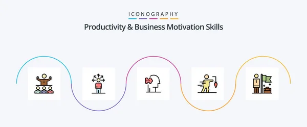 Productivity Business Motivation Skills Line Filled Flat Icon Pack Including — Archivo Imágenes Vectoriales