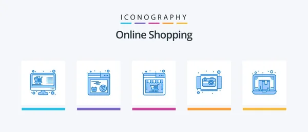 Online Shopping Blue Icon Pack Including View Ecommerce Web Circle — Stok Vektör