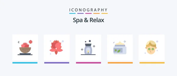 Spa Relax Flat Icon Pack Including Mask Cucumber Aroma Spa — Archivo Imágenes Vectoriales