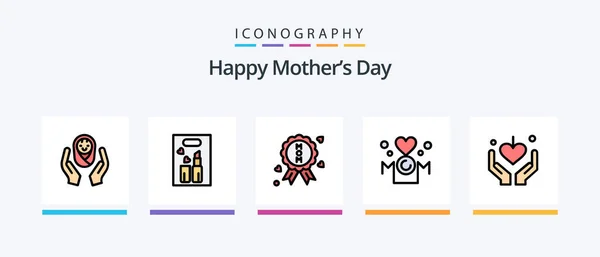 Happy Mother Day Line Gevuld Icoon Pack Inclusief Kinderwagen Liefje — Stockvector