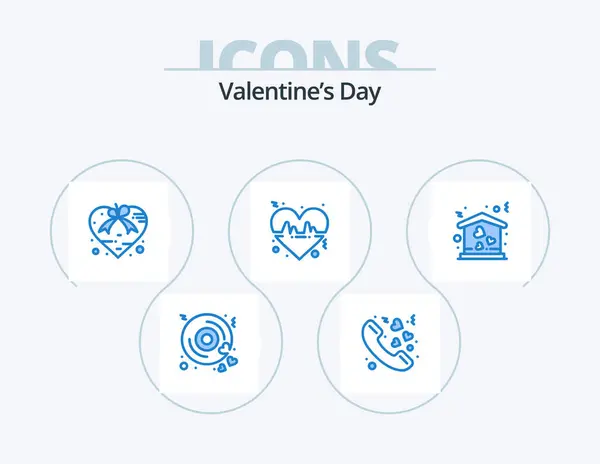 Valentines Day Blue Icon Pack Icon Design Maison Ligne Coeur — Image vectorielle