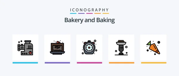 Baking Line Filled Icon Pack Including Baked Cake Kitchen Cafe — Stock Vector