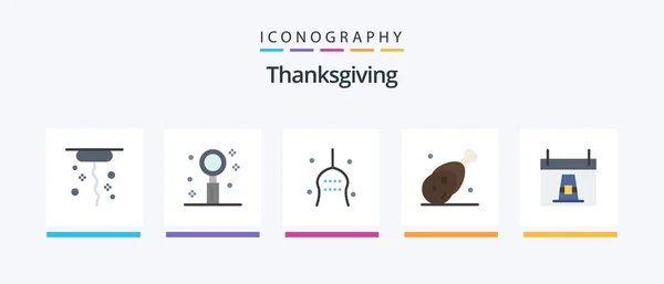Bedankt Giving Flat Pictogram Pack Inclusief Thanksgiving Een Ham Bot — Stockvector