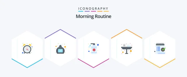 Morning Routine Flat Icon Pack Including Check Glass Drop Food — Vector de stock