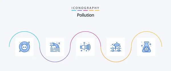 Contaminación Blue Icon Pack Incluida Contaminación Matraz Gas Desperdicio Fugas — Archivo Imágenes Vectoriales