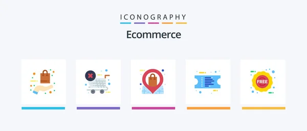 Ecommerce Flat Icon Pack Including Free Ticket Location Receipt Store — ストックベクタ