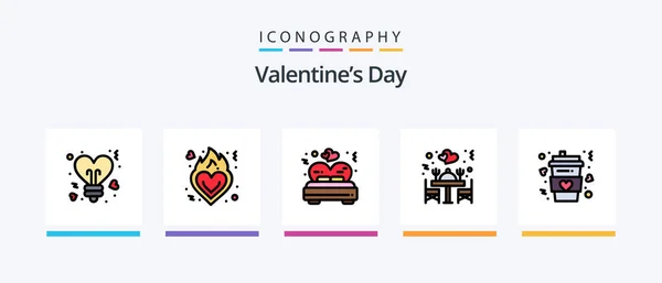Valentines Day Line Gevuld Icoon Pack Inclusief Liefde Lamp Bruiloft — Stockvector