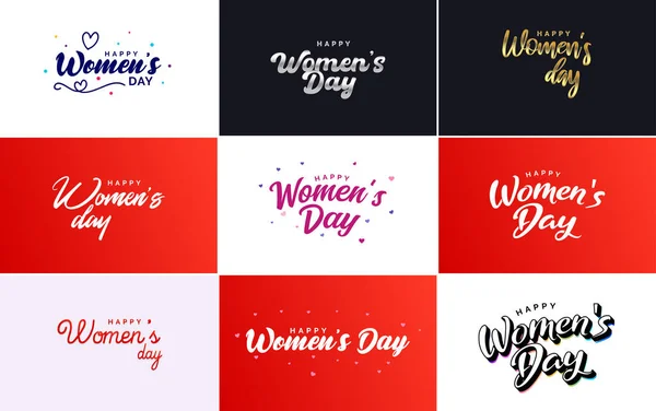 International Women Day Greeting Card Template Floral Design Hand Lettering — Stok Vektör