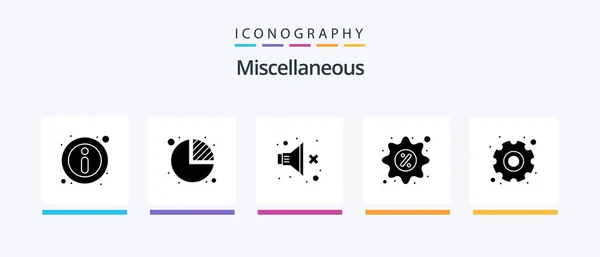 Miscellaneous Glyph Icon Pack Including Settings Tag Sale Discount Creative — Stockový vektor