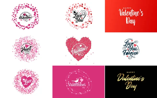 ロマンチックなテーマと赤い色のスキームとハッピーバレンタインデーグリーティングカードテンプレート — ストックベクタ