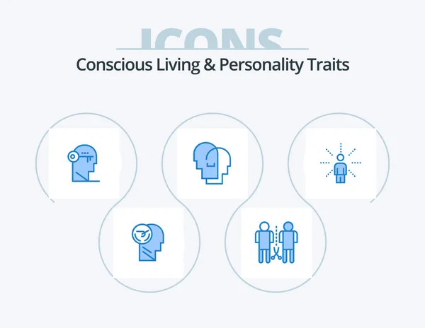 Concious Living Personality Traits Blue Icon Pack Icon Design Empathy — ストックベクタ