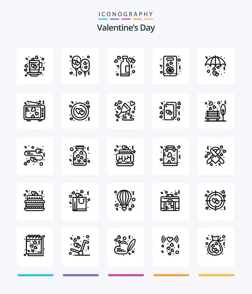 Creative Valentines Day Outline Icon Pack Love Flower Party Wine — Stockový vektor