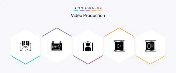 Video Production Glyph Icon Pack Including Film Camera Digital Recording — Wektor stockowy