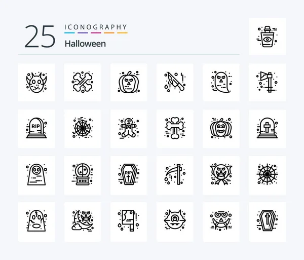 Halloween Line Icon Pack Including Face Knife Sign Halloween Scary — Stockvektor