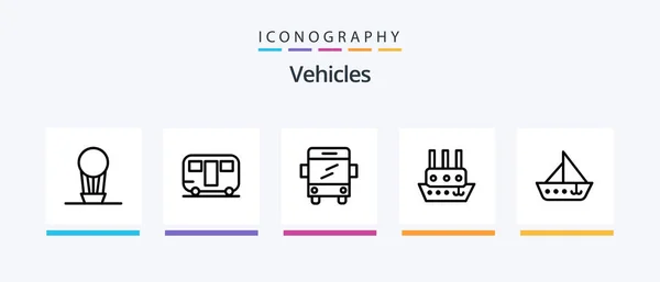 Vehicles Line Icon Pack Including Wagon Trailer Car Caravan Vehicle — Stock Vector