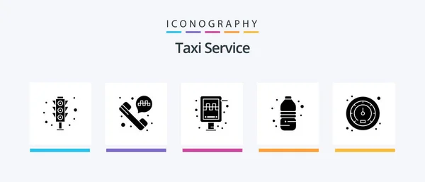 Taxi Service Glyph Icoon Pack Inclusief Verkeer Meter Teken Drink — Stockvector