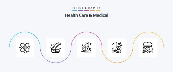 Health Care Medical Line Icon Pack Including Secure Medical Capsule — Stock Vector