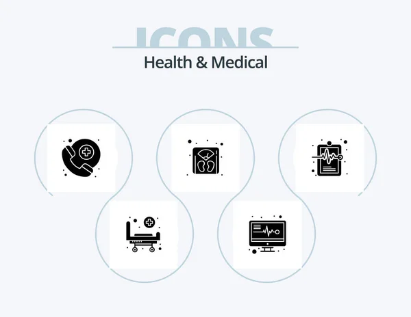 Hälsa Och Medicinsk Glyph Icon Pack Ikon Design Läkarjournaler Sjukhusjournalen — Stock vektor
