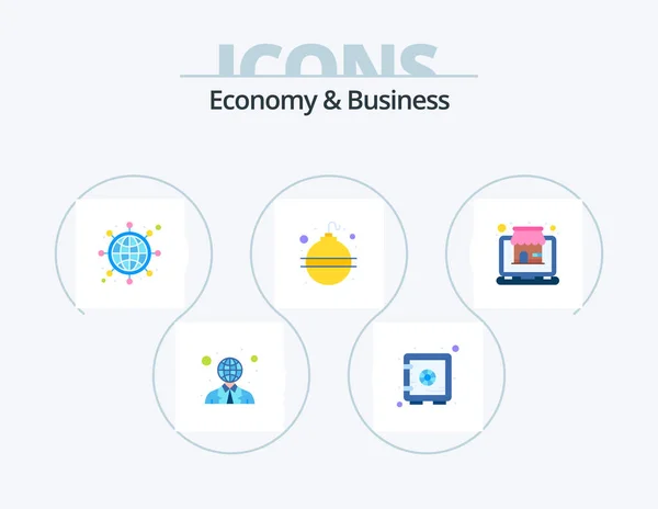 Economie Zakelijke Platte Icoon Pack Icoon Ontwerp Online Waarschuwing Netwerk — Stockvector