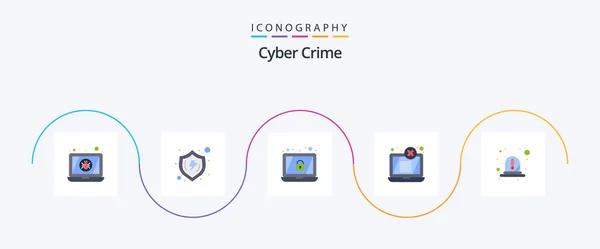 Cyber Crime Flat Icon Pack Including Emergency Threat Verify Laptop — ストックベクタ