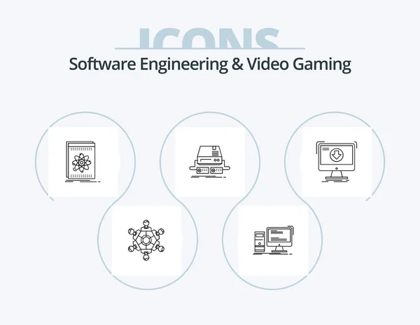 Conception Icône Pack Ligne Ingénierie Logicielle Jeu Vidéo Les Jeux — Image vectorielle