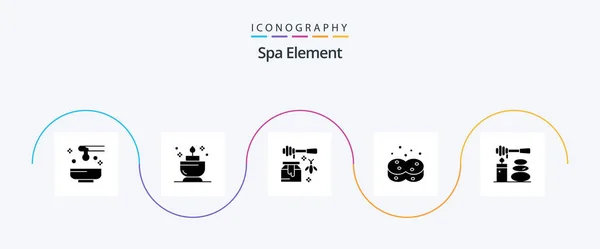 Spa Element Glyph Icon Pack Včetně Relaxace Otírám Včela Houby — Stockový vektor