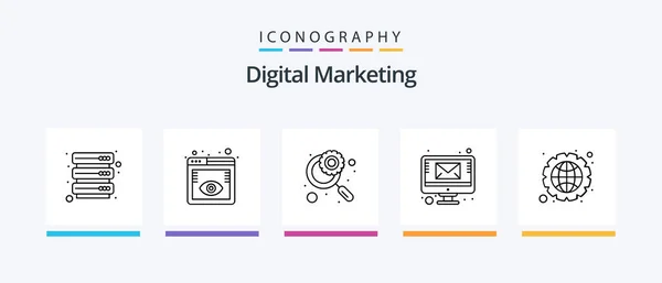 Digital Marketing Line Icon Pack Включая Доллар Связь Продажа Скидка — стоковый вектор