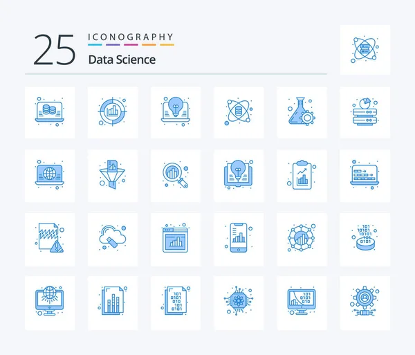 Data Science Paquete Iconos Color Azul Incluyendo Frasco Laboratorio Objetivo — Archivo Imágenes Vectoriales