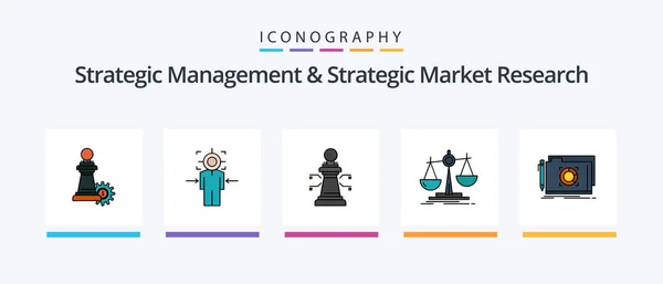 Strategisches Management Und Strategische Marktforschung Linie Gefüllt Icon Pack Einschließlich — Stockvektor