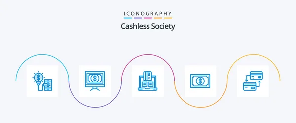 Cashless Society Blue Icon Pack Včetně Platby Měny Peníze Platba — Stockový vektor