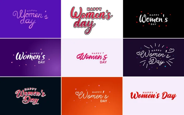 Set Happy Woman Day Handwritten Lettering Suitable Use Greeting Invitation — Vettoriale Stock