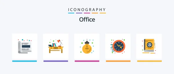 Office Flat Icon Pack Including Watch Office Workplace Clock Light — Vector de stock