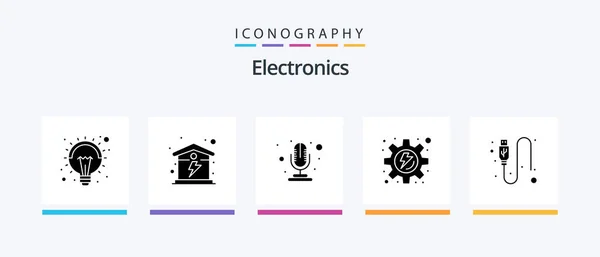 Electronics Glyph Icon Pack Including Wire Data Mic Cable Gear — Image vectorielle