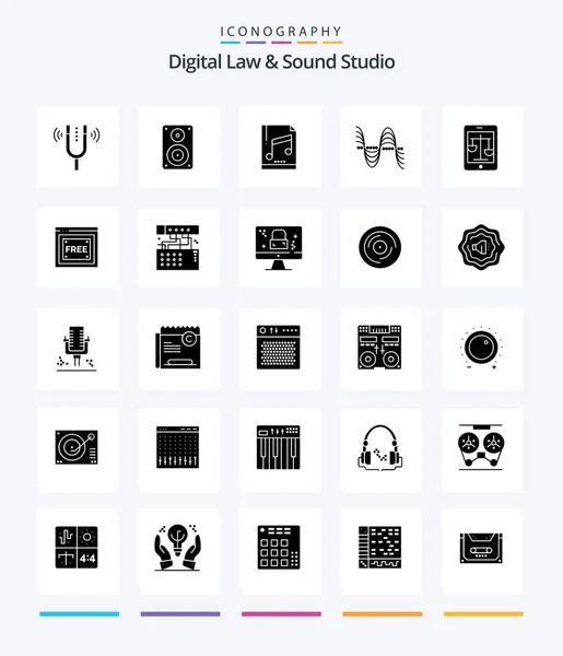 Creative Digital Law Sound Studio Glyph Solid Black Paquete Iconos — Vector de stock