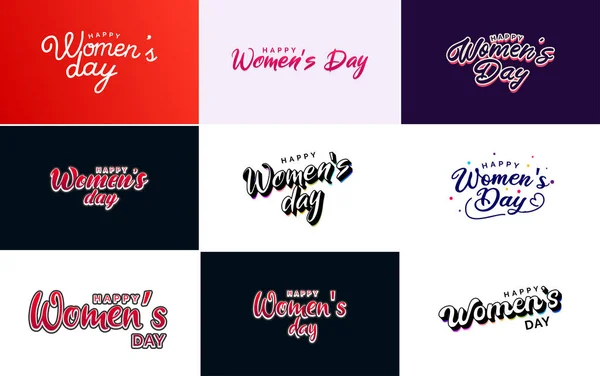 Happy Women Day Greeting Card Template Hand Lettering Text Design — Stockvector