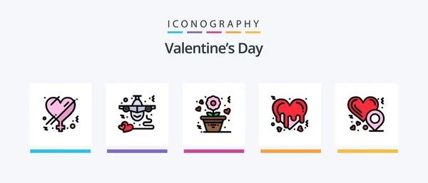 Valentines Day Line Filled Icon Pack Including Food Romance Flower — ストックベクタ