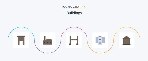 Edificios Piso Icon Pack Incluyendo Edificio Pisos Central Nuclear Edificio — Archivo Imágenes Vectoriales