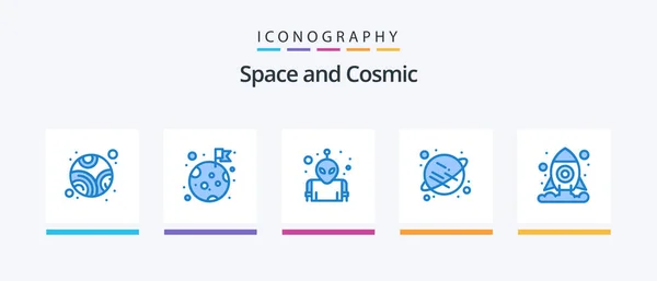 Space Blue Pictogram Pack Inclusief Ruimte Planeet Shuttle Ruimte Creatieve — Stockvector