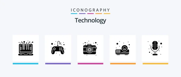 Technology Glyph Icon Pack Including Sound Recorder Electronics Camera Projector — Archivo Imágenes Vectoriales