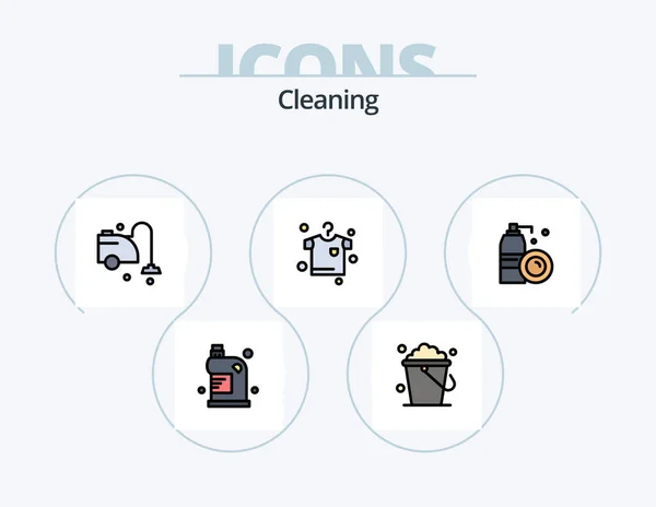 Cleaning Line Filled Icon Pack Icon Design Broom Mop Washing — Stock Vector