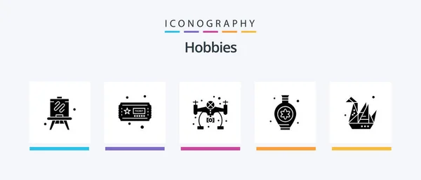 Hobbies Glyph Icon Pack Including Paper Camera Origami Design Creative — Stockvektor