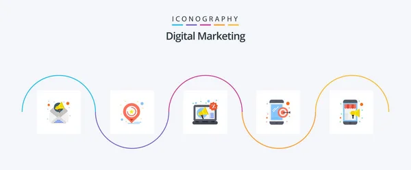 Digital Marketing Flat Icon Pack Включая Мобильный Маркетинг Магазин Цифровая — стоковый вектор
