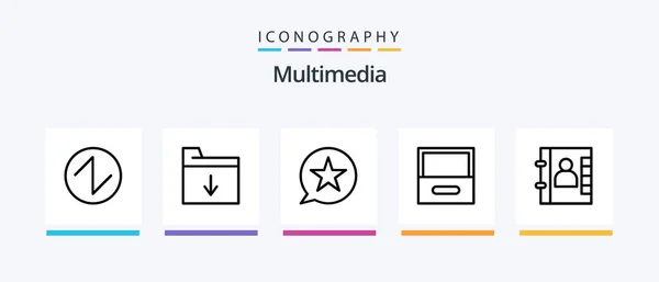 Multimedia Line Icon Pack Including Сервер Волна Мультимедиа Облако Creative — стоковый вектор