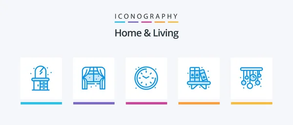 Home Living Blue Icon Pack Including Chandeliers Home Living Shelf — Διανυσματικό Αρχείο