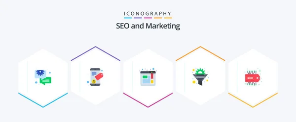 Seo Flat Icon Pack Including Tag Label Browser Optimization Funnel — Archivo Imágenes Vectoriales
