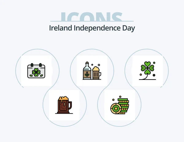 Irlanda Independence Day Line Filled Icon Pack Icon Design Garrafa — Vetor de Stock
