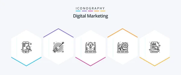 Digital Marketing Line Icon Pack Including Data Analysis Bulb Content — Image vectorielle